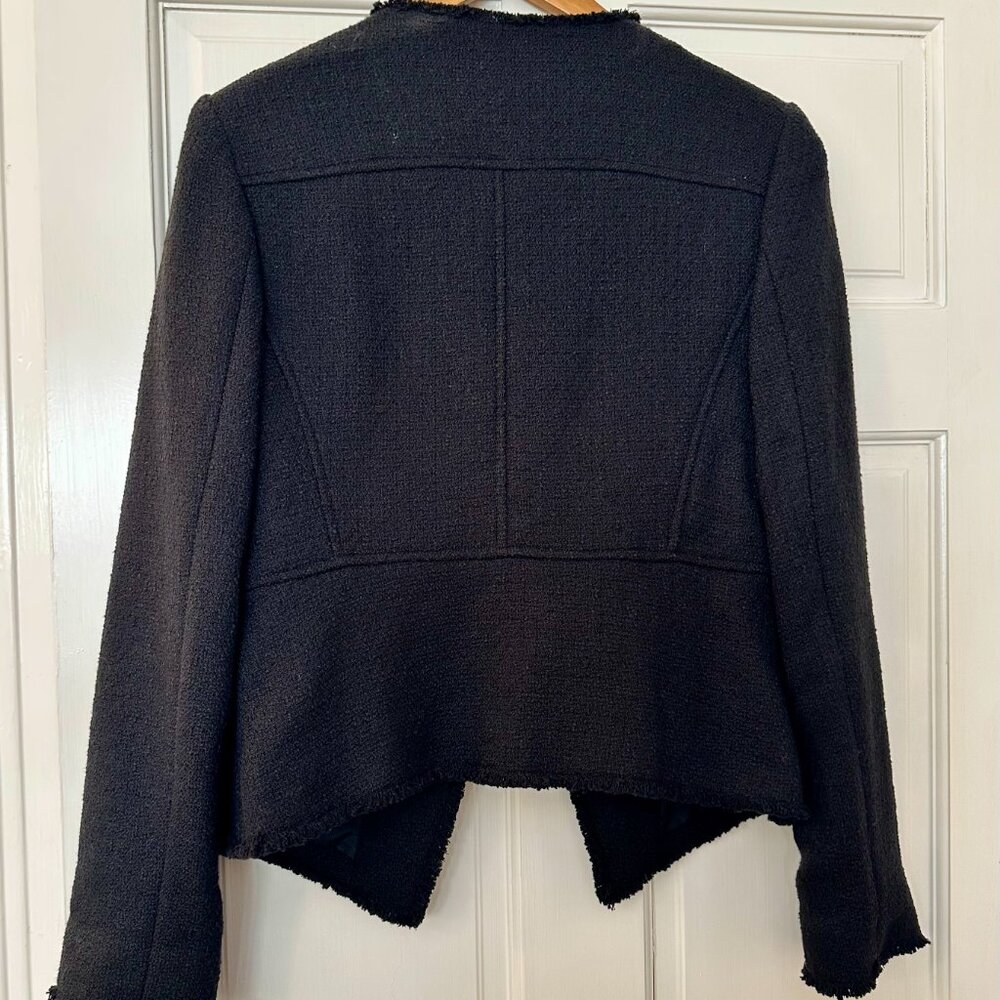 LOFT black tweed open fringed blazer size 8 - Picture 2 of 5